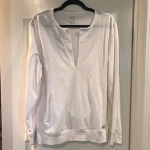 Armani Exchange White deep V neck
